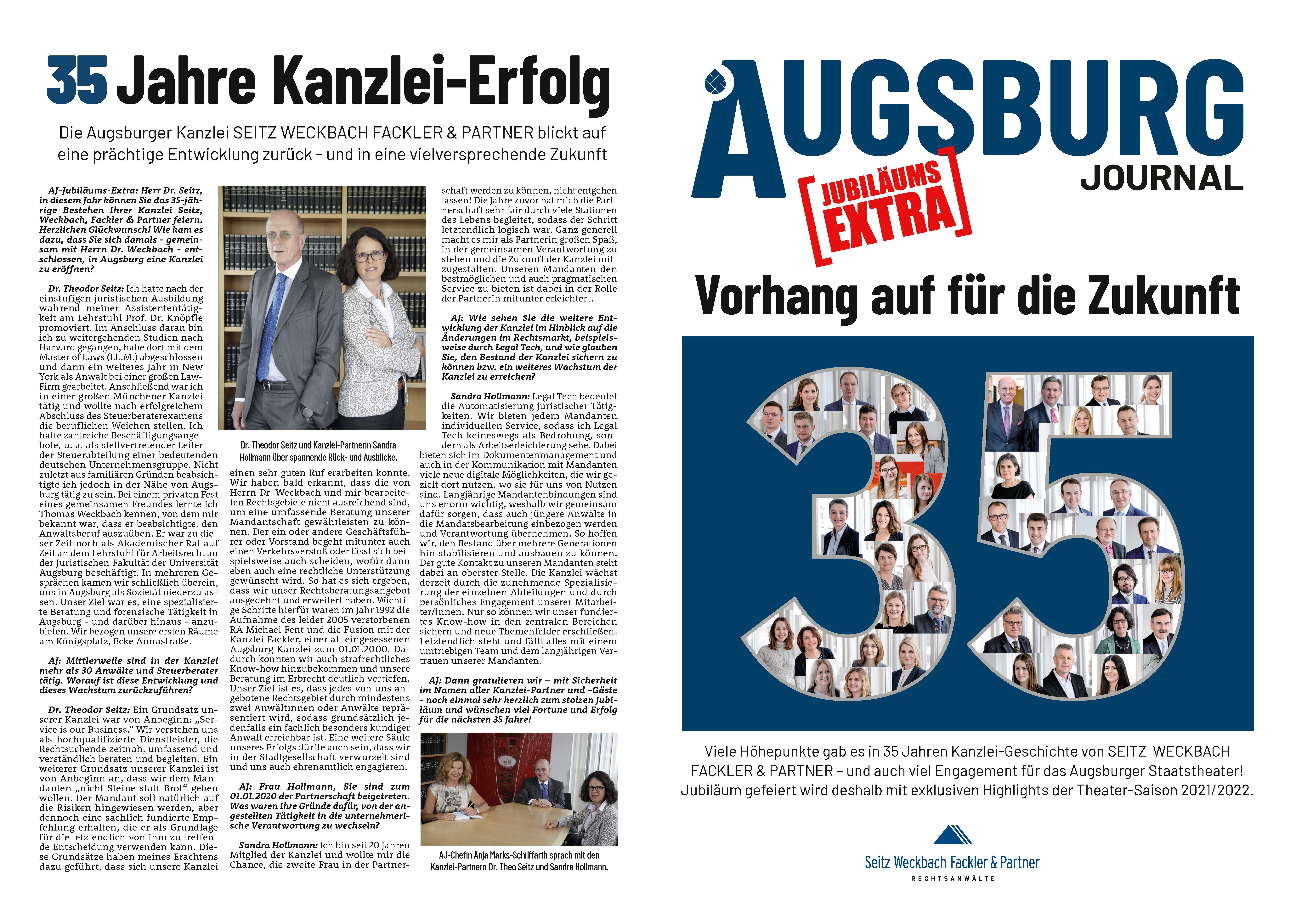 Der Bericht zum 35-jährigen Jubiläum unserer Kanzlei im Augsburg Journal